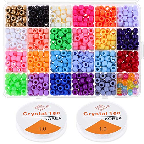 Product Cover Pony Beads for Bracelets Making, Cridoz 24 Colors Plastic Pony Beads Bracelet Beads for Hair Braids and Jewelry Bracelets Making