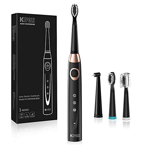 Product Cover Sonic Electric Toothbrush-3 Modes with 2 Min Build in Timer, USB Fast Charge Rechargeable Powered Electrical Toothbrushes for Adults with 3 Brush Heads, Waterproof, Black