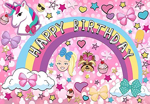 Product Cover AOSTO 5x3ft Sweet Birthday Backdrop - Unicorn Theme Rainbow Crazy Big Girl Puppy Birthday Decor Supplies - Cartoon Unicorn Background W-3337