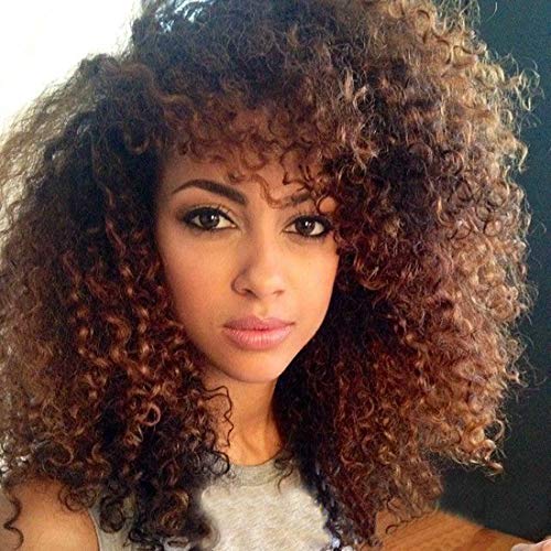 Product Cover YIROO Ombre Blonde Curly Synthetic Wig for Women, Lace Front Wig Side Part 16 inch Heat Resistant Wigs with Cap Replacement Natural Color Afro Kinky Curly Wig(16inch) (OT427)