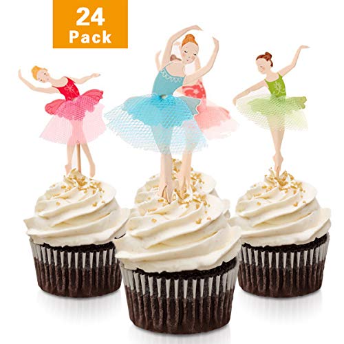 Product Cover Reoean 24pcs Fairy Ballet Girls Party Fun Cup Cake Decorative, Birthday Party Party Decorations, Very cute cup cake topper