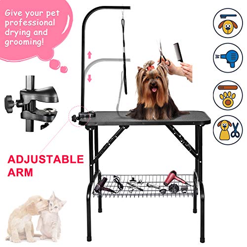Product Cover Nova Microdermabrasion 32 Inches Pet Dog Grooming Table Portable Drying Table Non-Slip Top w/Adjustable Arm, Mesh Tray for Small Dog and Cats