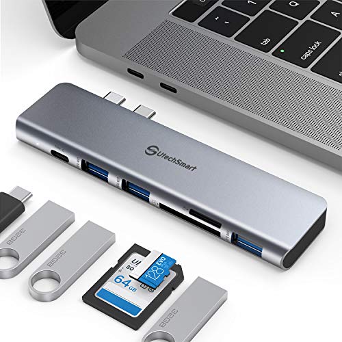 Product Cover USB C Hub, MacBook Pro Adapter,Aluminum Thunderbolt 3 Type C Adapter Dongle MacBook Pro Accessories with 3 USB 3.0 Ports,TF SD Card Reader,USB-C PD Compatible for MacBook Pro 13″and 15″2017 2018 2019
