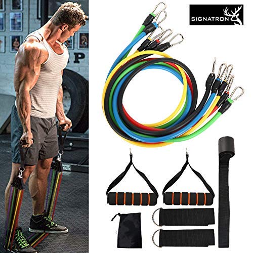 Product Cover Signatron Resistance Bands, Exercise Bands Include 5 Different Levels Exercise Bands, Door Anchor, Foam Handles and Carrying Bag for Workout