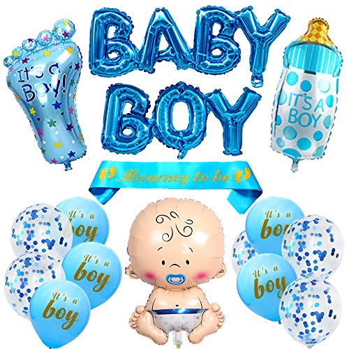Product Cover Baby Shower Decorations For Boy - It is a Boy Baby Shower Decoration, Mommy To Be Sash, Baby Boy Foil Balloons, Large Baby Bottle Balloon, It is a Boy Balloons