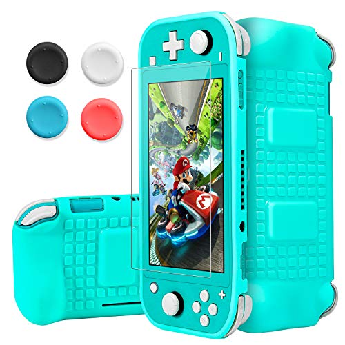 Product Cover Pakesi Case for Nintendo Switch Lite, Soft TPU Case for Nintendo Switch lite with Four Thumb Grip Set Joystick Cap and a Screen Protect for Switch lite，Sky Blue