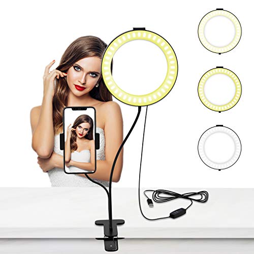 Product Cover Selvim 6 inch Selfie Ring Light with Cellphone Holder Stand- Ring Light Stand for Live Stream & Makeup, 64 LED Bulbs 3 Light Modes 10-Level Brightness 360° Rotating for iPhone Android Cell Phone