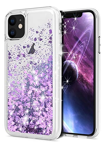 Product Cover WORLDMOM for iPhone 11 Case, Double Layer Design Bling Flowing Liquid Floating Sparkle Colorful Glitter Waterfall TPU Protective Phone Case for Apple iPhone 11 [6.1 inch 2019], Purple