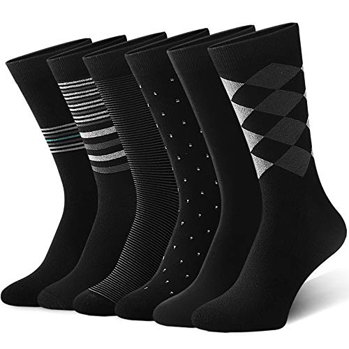 Product Cover Halema Men's Dress Socks Black Cotton Classic Business Crew Sock Patterned 6 Pairs