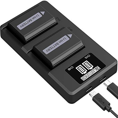 Product Cover NP-FW50 Camera Battery Charger Set, Replacement Batteries for Sony A6000, A6500, A6300, A6400, A5100, A7,A7II, A7RII, A7SII, A7S, A7S2, A7R, A7R2, A55, RX10 (2-Pack, Micro USB & Type-C Ports, 1200mAh)