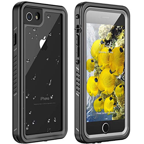 Product Cover iPhone 7 Waterproof Case,iPhone 8 Waterproof Case. Huakay Full Body 360° Protective Shockproof Dirtproof Sandproof IP68 Phone Case for iPhone 7/iPhone 8 (4.7inch) (Black/Clear)