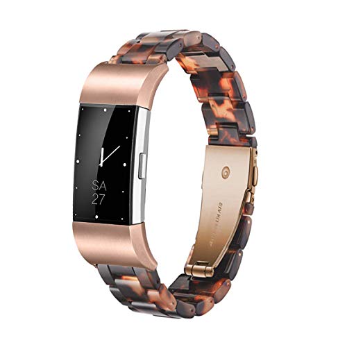 Product Cover Ayeger Resin Band Compatible with Fitbit Charge 2/2 HR,Women Men Resin Accessory Rose Gold Buckle Band Wristband Strap Blacelet for Fitbit Charge 2/2 HR Smart Watch Fitness(Tortoise)