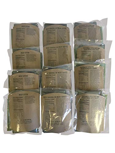 Product Cover 11/2017 Pack Date, 2023 Best By Date MRE Meal Kits-Entree/Spork/Heater (12 Pack Variety (4 Each Menu))