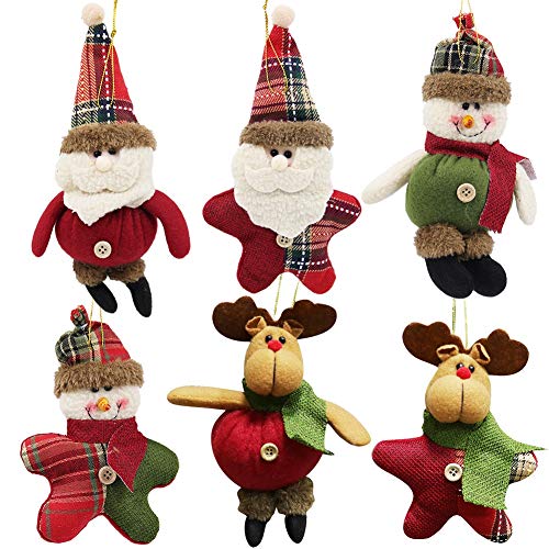 Product Cover winemana Christmas Tree Ornaments Set for Xmas Home Party Decor, Christmas Hanging Snowman Elk Santa Claus Decorations, 6 Pcs (Red)