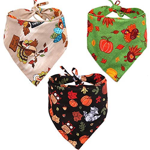 Product Cover KZHAREEN 3 PCS/Pack Thanksgiving Dog Bandana Reversible Triangle Bibs Scarf Accessories for Dogs Cats Pets Large
