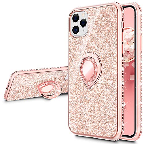 Product Cover VEGO Compatible for iPhone 11 Pro Max Case with Ring Holder, Glitter Bling Case for Girls Women Sparkly Pretty Fancy Cute Fashion Rhinestone with Kickstand Holder Stand Case 6.5 inch(Rose Gold)