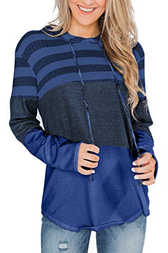 Product Cover Pink Queen Women's Fashion Long Sleeve Striped Color Block Casual Loose Patchwork Knit Pullover Hooded Sweatshirts