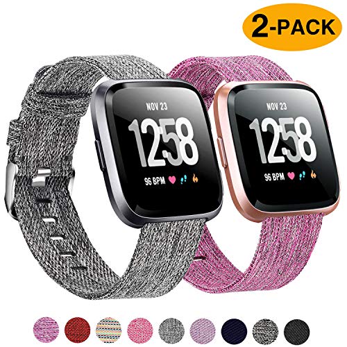 Product Cover Welltin 2 Pack Bands Compatible with Fitbit Versa/Fitbit Versa 2 / Fitbit Versa Lite for Women Men, Breathable Woven Fabric Strap, Adjustable Replacement Wristband for Fitbit Versa Smart Watch