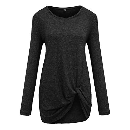 Product Cover Aimik 2020 Women Casual Solid Crewneck Loose T-Shirt Long Sleeve Autumn Twisted Tops Blouse Tunic Sweatershirts (M, Black)