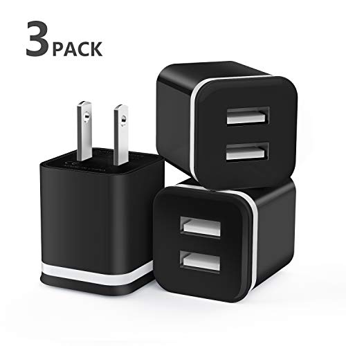 Product Cover USB Wall Charger, LUOATIP 3-Pack 2.1A/5V Dual Port USB Cube Power Adapter Charger Plug Charging Block Replacement for iPhone Xs/XR/X, 8/7/6 Plus, iPad, Samsung, LG, HTC, Moto, Android