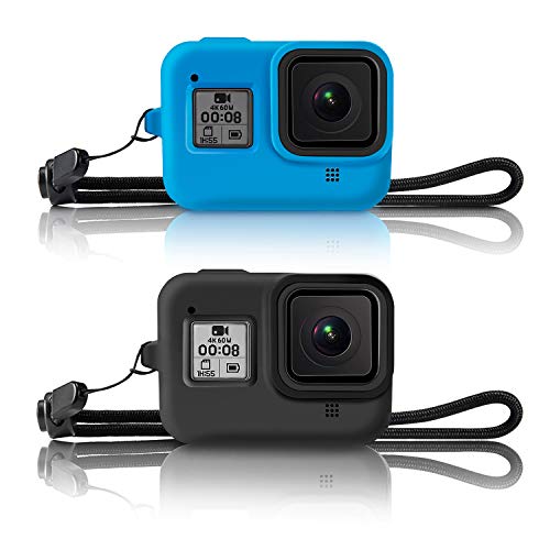 Product Cover Kupton Protective Silicone Sleeve Cases + Lanyard for GoPro Hero 8 Black Accessories Soft Rubber Frame Cover Case Protection for Go Pro Hero8 Black Action Camera（Black + Blue）