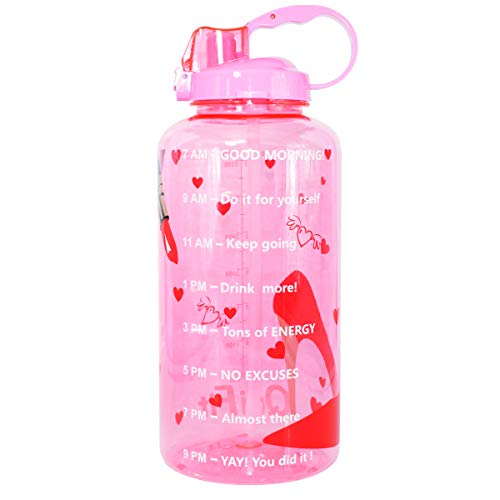 Product Cover BuildLife Motivational Half Gallon Water Bottle BPA Free Wide Mouth with Straw & Time Marker to Ensure You Drink Enough Water Throughout The Day (64 OZ, high Heels)