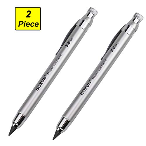 Product Cover Premium 5.6MM Lead Holder - with 5.6MM x 90MM Lead, All Metal Art Clutch Pencil for Drafting, Shading, Crafting, Sketching, Wood Working, Pack of 2