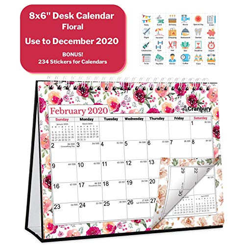 Product Cover Desk Calendar 2020 (8x6, Floral) Gorgeous Monthly Designs, Use Small Desktop Calendar to December 2020, Double-Sided, Beautiful Spiral Tent Standing Easel Table Calendar