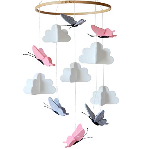 Product Cover Sorrel and Fern Crib Mobile Butterflies in The Clouds Grey and Pink Baby Ceiling Nursery Decor
