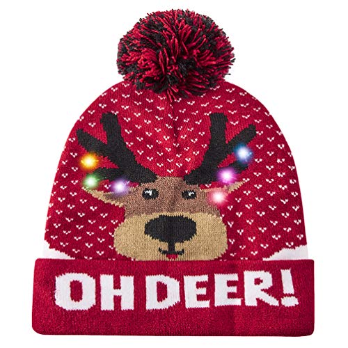 Product Cover uideazone OH Deer Christmas LED Knitted Cuff Reindeer Hat Flashing Light Up Knitted Beanie Hats
