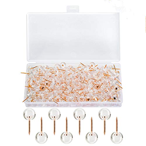 Product Cover WenTao 150PCS Push Pins, Rose Gold Map Thumb Tacks, Large Size Pins Rose Gold Steel Point and Transparent Plastic Round Head for Bulletin Board, Fabric Marking, Crafts and Office Organization