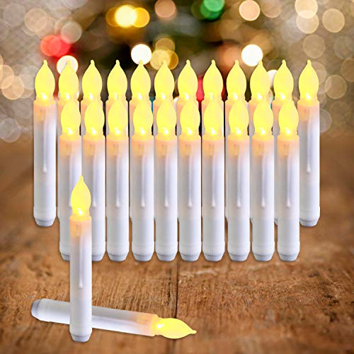 Product Cover Raycare Set of 24 Flamelesss LED Taper Candles with Warm White Flickering Flame Light, Battery Operated Floating Candles, LED Taper Handheld Candlesticks for Church Party Halloween Decorations