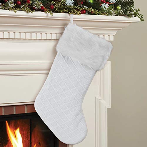 Product Cover GMOEGEFT Snowy White Textured Christmas Stocking, Xmas Sock Mantle Hanging Ornament, Holiday Decoration