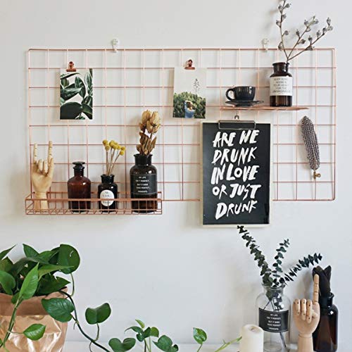 Product Cover BULYZER Grid Wire Board,for Memo Picture Panel Wall Decoration for Room Office Mat Photo Hanging Art Display Frames Desk Storage Organizer,25.6'' x 17.7''(2Pack) (Rose Gold)