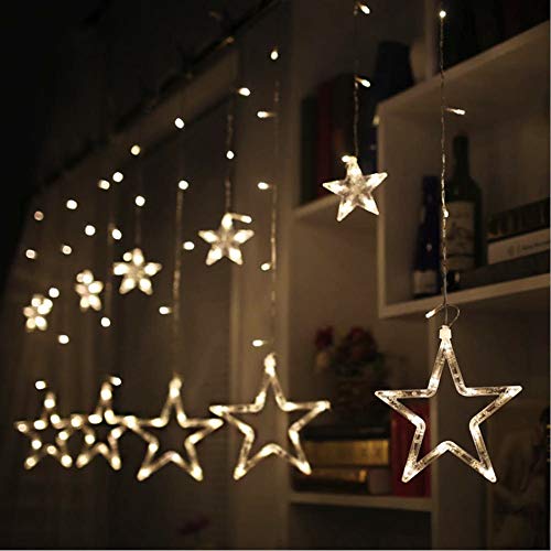 Product Cover Coudre Star Curtain Lights 12 Stars 138 LED Star String Lights 8 Modes Stars Shaped String Lights Plug in Curtain Lights for Bedroom, Wedding, Party, Christmas, Decorations for The Home (Warm White)