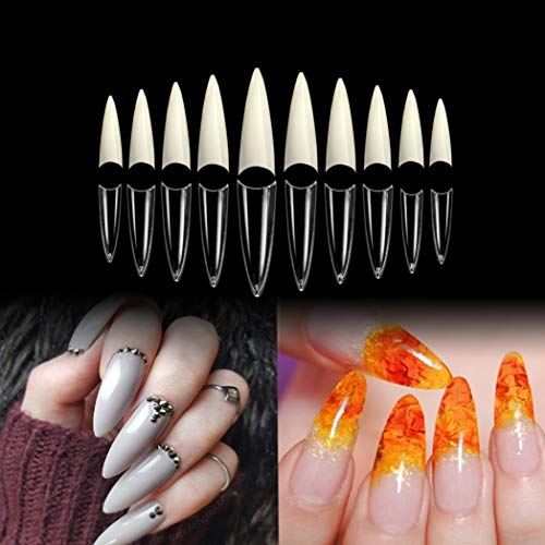Product Cover Vivace 2Pack Natural/Clear 2 Color Long Stiletto 1000 Nail Tips(Clear 500tips/ Natural 500tips) 10Sizes,Long Ballerina Nails, Acrylic Nail Tips (Long Stiletto)