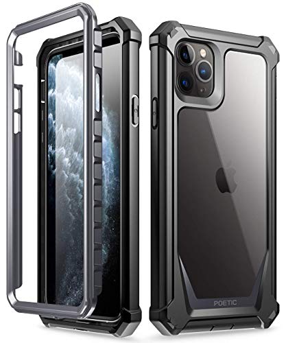 Product Cover iPhone 11 Pro Max Case, Poetic Full-Body Hybrid Shockproof Ruggec Clear Bumper Cover, Built-in-Screen Protector, Guardian Series, Case for Apple iPhone 11 Pro Max (2019) 6.5 Inch, Black/Clear