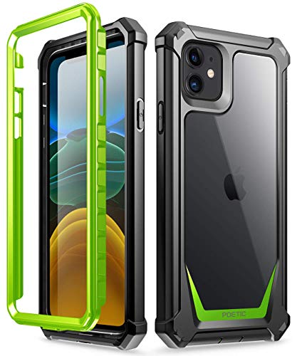Product Cover iPhone 11 Case, Poetic Full-Body Hybrid Shockproof Rugged Clear Bumper Cover, Built-in-Screen Protector, Guardian Series, Case for Apple iPhone 11 (2019) 6.1 Inch, Green/Clear