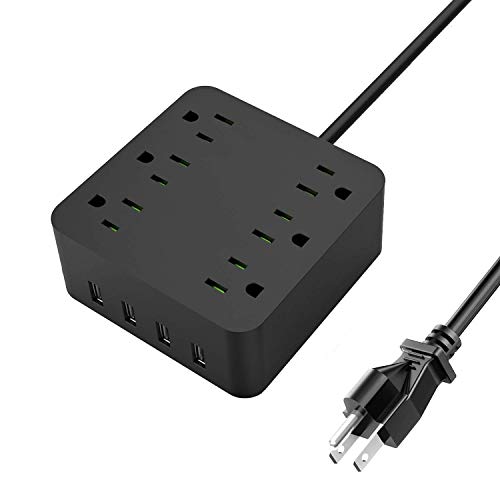 Product Cover Power Strip - 6 Outlet Surge Protector with 4 USB Ports Fast Charging, 10A 5ft Long Extension Cord, Adjustable Voltage 100-250V for iPhone iPad Home Office Travel Cruise Ship Laptop Computer UL Listed
