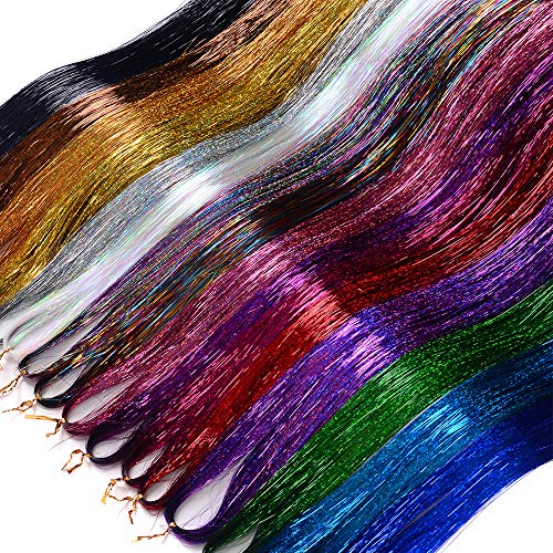 Product Cover Cadiro Hair Tinsel Strands Kit 48 Inches 16 Color 9600 Strands Fairy Hair Kit Heat Resistant Dazzle Glitter Sparkling Shiny Tinsel Hair Extensions (9600 Strands)