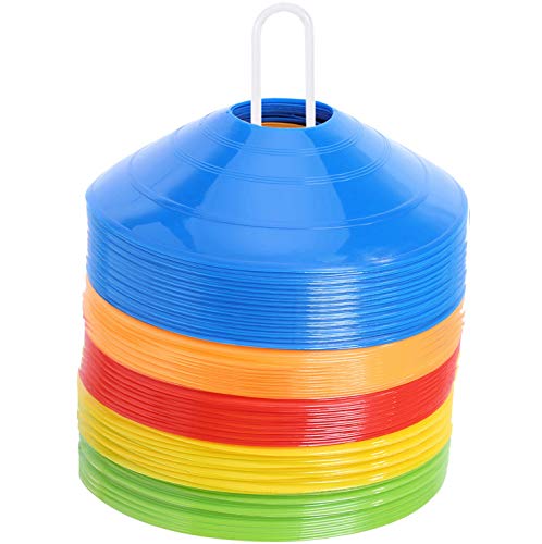 Product Cover BiAnYC Pro disc Cones More Softer & Flexible for Agile Training/Soccer/Football/Kids/Field/Other Games etc. Cone Markers (5 Colors -100 Pack)