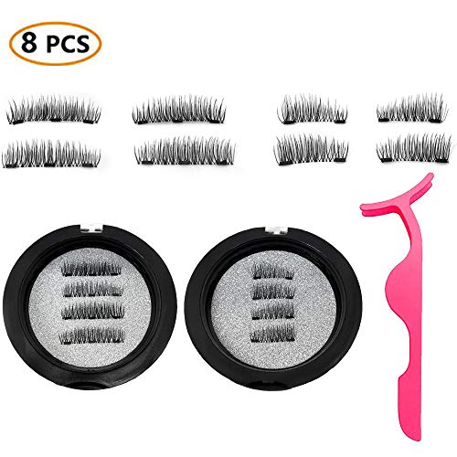 Product Cover Magnetic Eyelashes,Upgraded 3D Magnetic Eye Lashes, Reusable Silk False Lashes, Ultra Thin Magnet, Light weight & Easy to Wear, Eyelashes with Applicator, 8 PCS with Tweezers