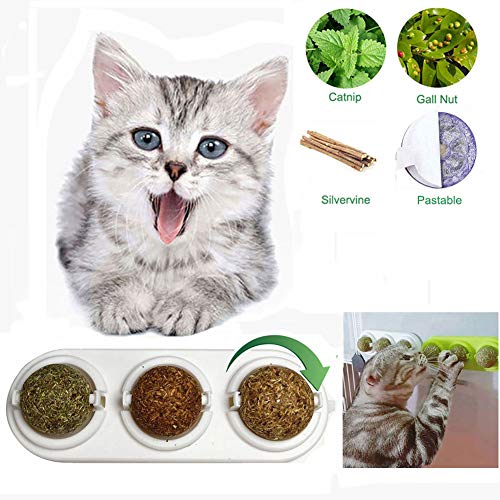 Product Cover PanDaDa 3PC Cat Treat Toys Snacks Self-Adhesive Rotated Catnip Sugar Candy Licking Solid Nutrition Candy Ball for Cats Wall Mount Molar Teething Toy