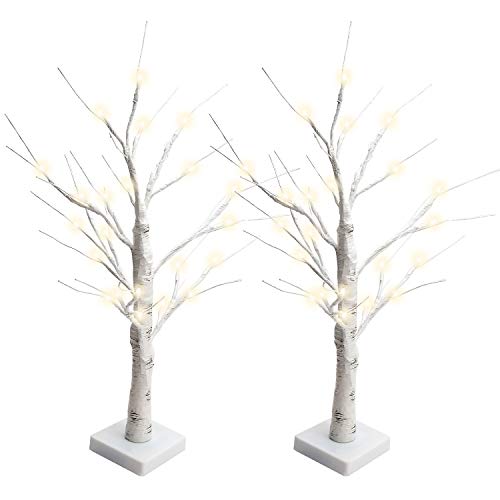 Product Cover JACKYLED 2FT 28 LED Birch Tree Light Tabletop Tree Light Battery Operated Lighted Tree Jewelry Holder Decor for Indoor Christmas Party Home Wedding (2PCS, Warm White)