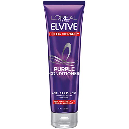 Product Cover L'Oreal Paris Elvive Color Vibrancy Anti-Brassiness Purple Conditioner for Color Treated Hair, neutralizes Yellow & Orange Tones, Highlighted Brunette, Blonde & Grey Hair, 5.1 Fl. Oz