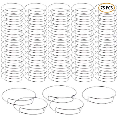 Product Cover UPINS 75 Pcs Expandable Bangle Blank Bracelets Metal Adjustable Wire Bracelets for Women Jewelry Making, Silver