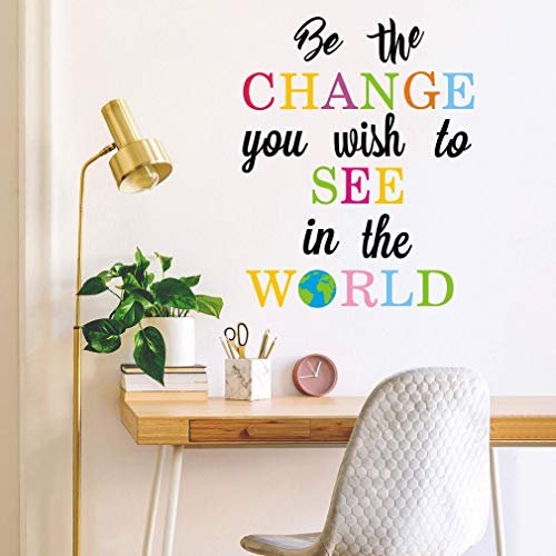 Product Cover TOARTi Be The Change You Wish to See in The World Wall Decals, Inspirational Quotes Wall Stickers, Colorful Lettering Wall Art for Classroom Playroom Bedroom Decor