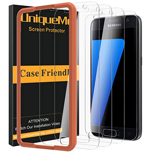 Product Cover [4 Pack] UniqueMe Screen Protector for Samsung Galaxy S7 Tempered Glass,[Not Fit S7 Active / S7 Edge][Alignment Frame Easy Installation] 9H Hardness Bubble Free Tempered Glass