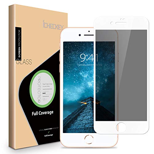 Product Cover ICHECKEY Privacy Screen Protector for iPhone 8 Plus/ 7 Plus - ICHECKEY 3D Curved Anti-Spy Anti-Peeping Tempered Glass Screen Cover Shield for iPhone 8 Plus/ 7 Plus, 5.5 Inch - White