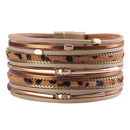Product Cover HUA JU Leopard Wrap Bracelet Leather Cuff Bracelet Layered Bracelets Stacking Bracelets for Women Girls